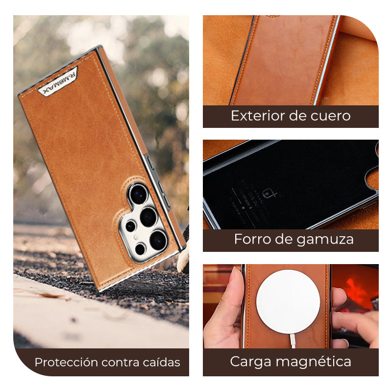 Funda de lujo con exterior de piel e interior de ante para Samsung Serie S