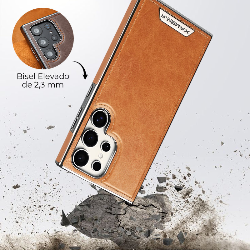 Funda de lujo con exterior de piel e interior de ante para Samsung Serie S