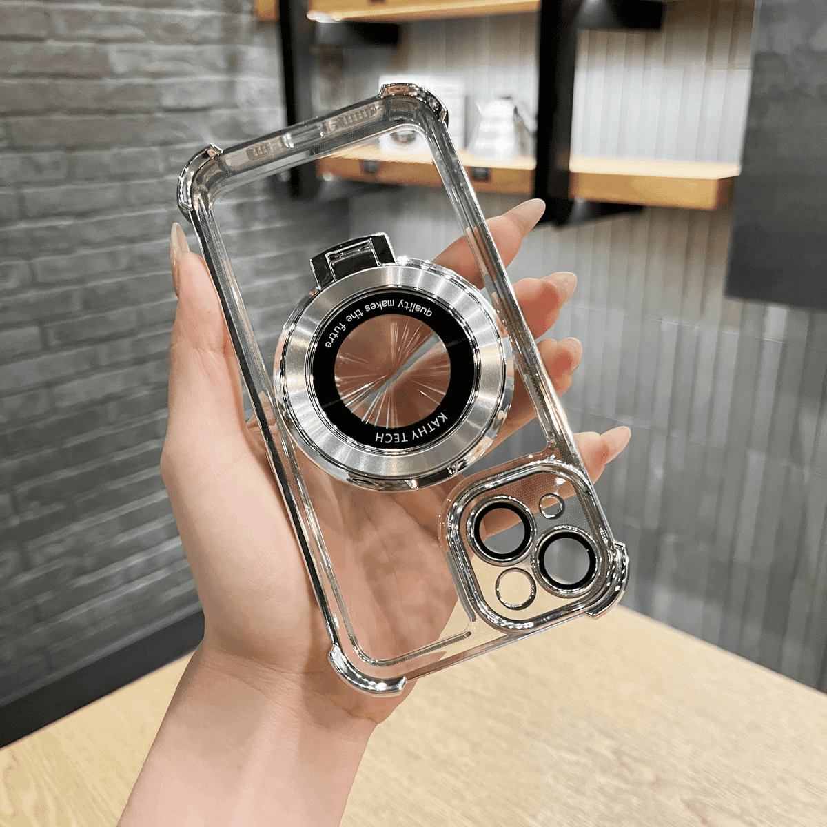Cuatro Esquinas Espesor Protección Chapado Stand Funda Cubierta para iPhone