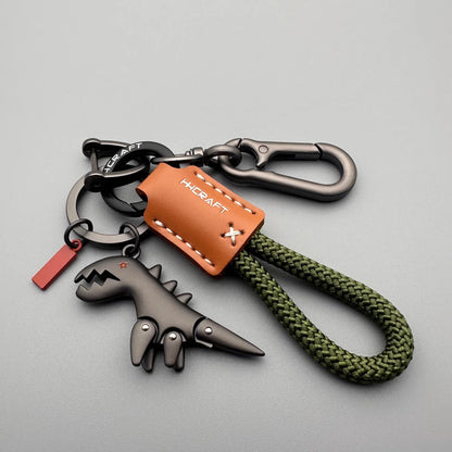 Dije de dinosaurio de aleación de aluminio combinado con una pulsera tejida a mano - 🔥Segundo artículo con un 40 % de descuento